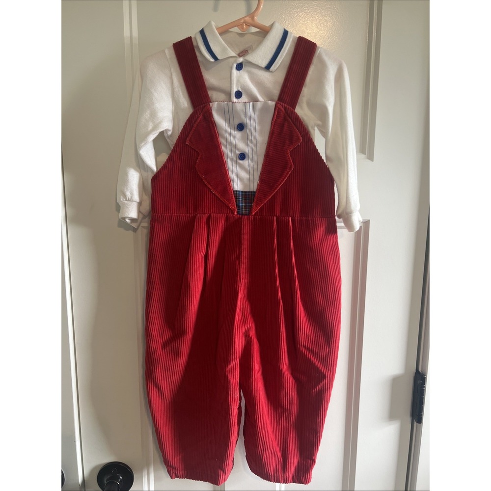 Vintage 90's Buster Brown Size 24M Red‎ Corduroy Overalls Set 2T Rare